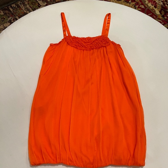 Alice + Olivia 100% SILK Chiffon Orange Sleeveless Bubble Dress SZ L - Picture 12 of 16